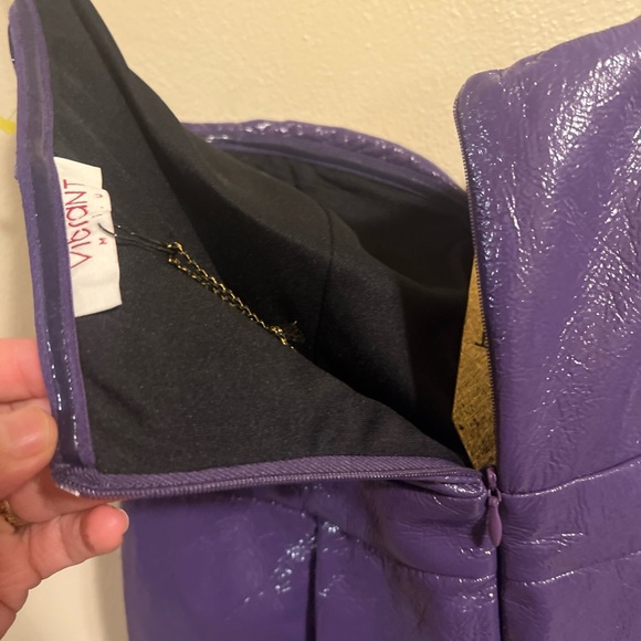 Vibrant M.I.U. Purple Faux Leather Strapless Jumpsuit NWT Size S Women's Casual - Picture 12 of 14